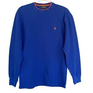 Polo Ralph Lauren Sweater Mens XL Blue Orange Pony Waffle Knit Pullover Cotton